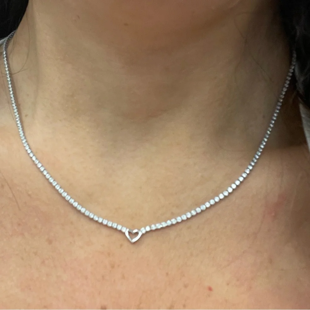 Dainty heart  tennis necklace